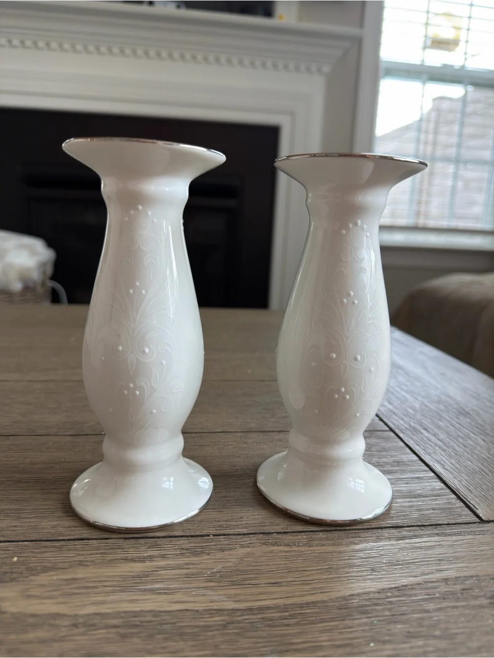 NEW White porcelain Lenox wedding promise opal innocence candlesticks